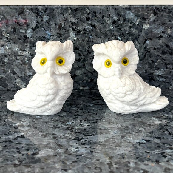 Vintage Pair Norleans White Alabaster Owls Handmade in Italy Figurine - Picture 2 of 12